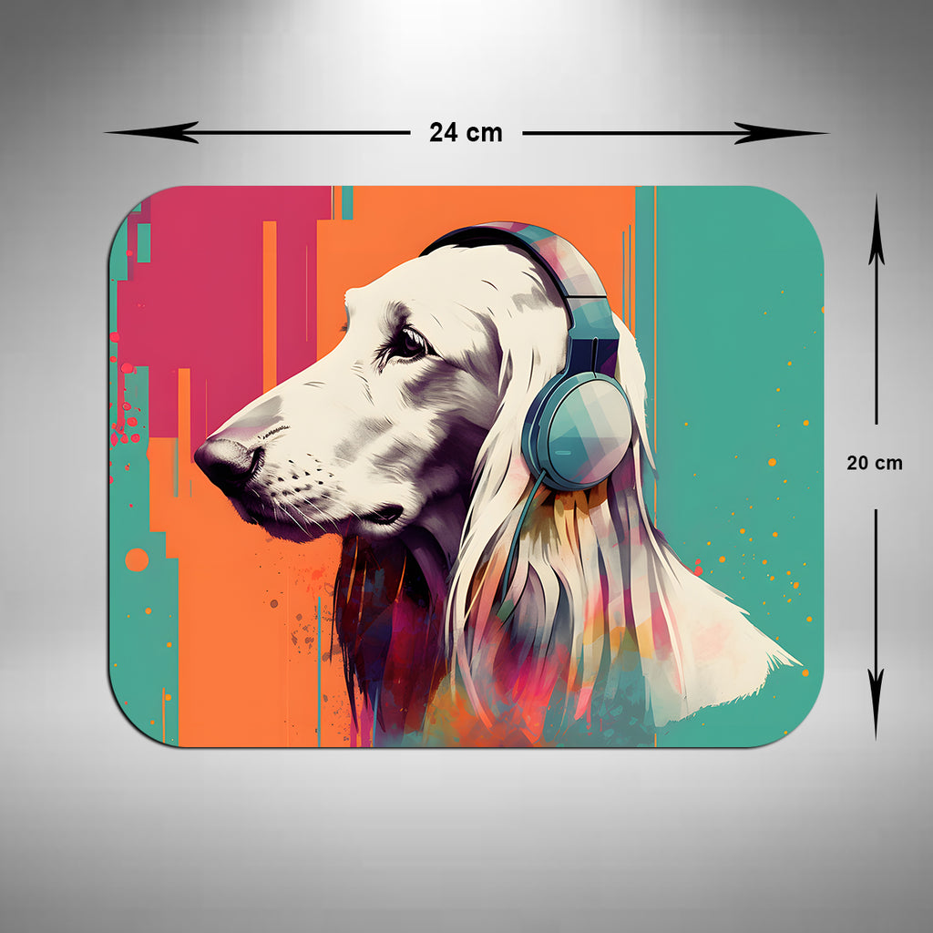 Afghan Hound Wearing Headphones Mouse Mat