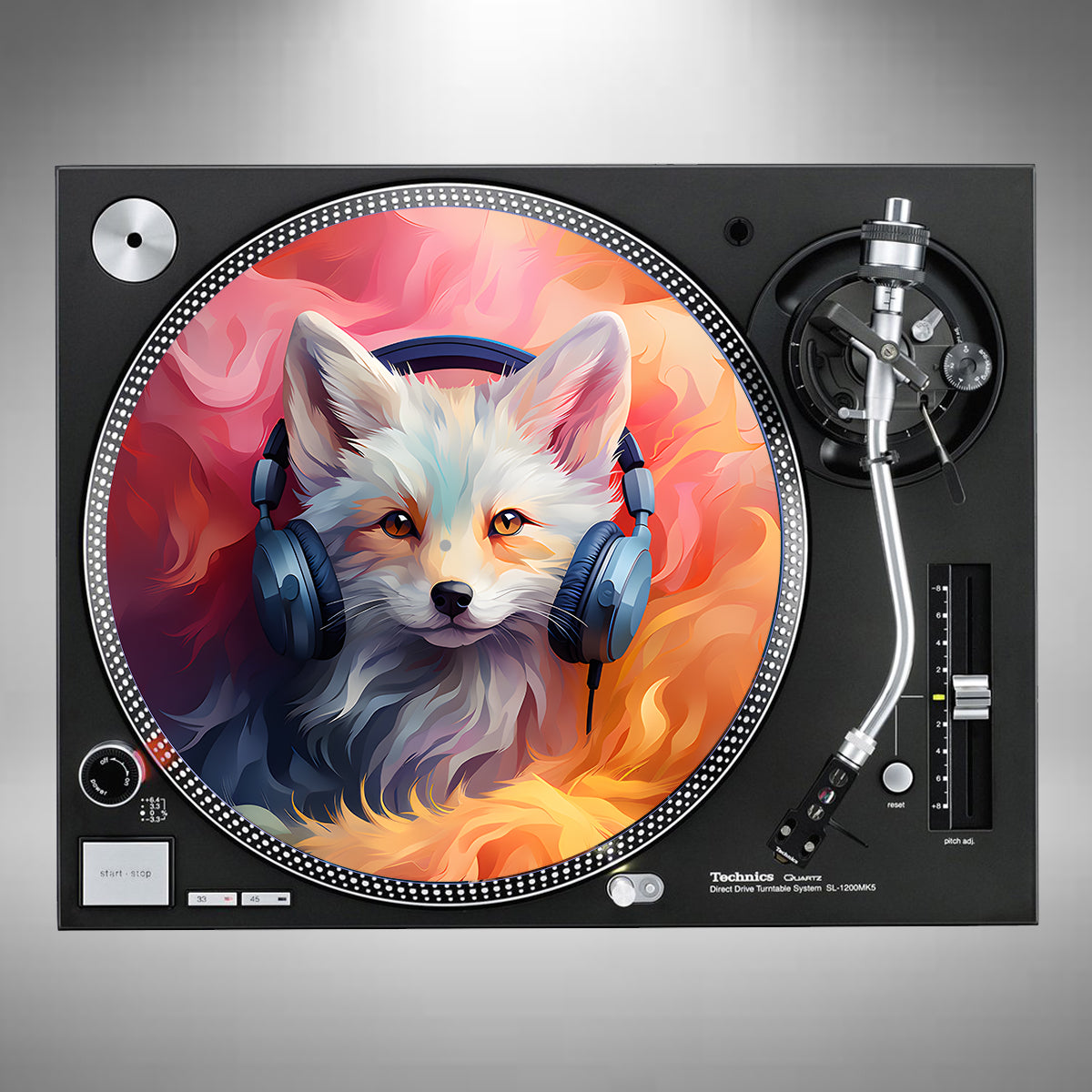 Arctic fox Wearing Headphones Slipmats
