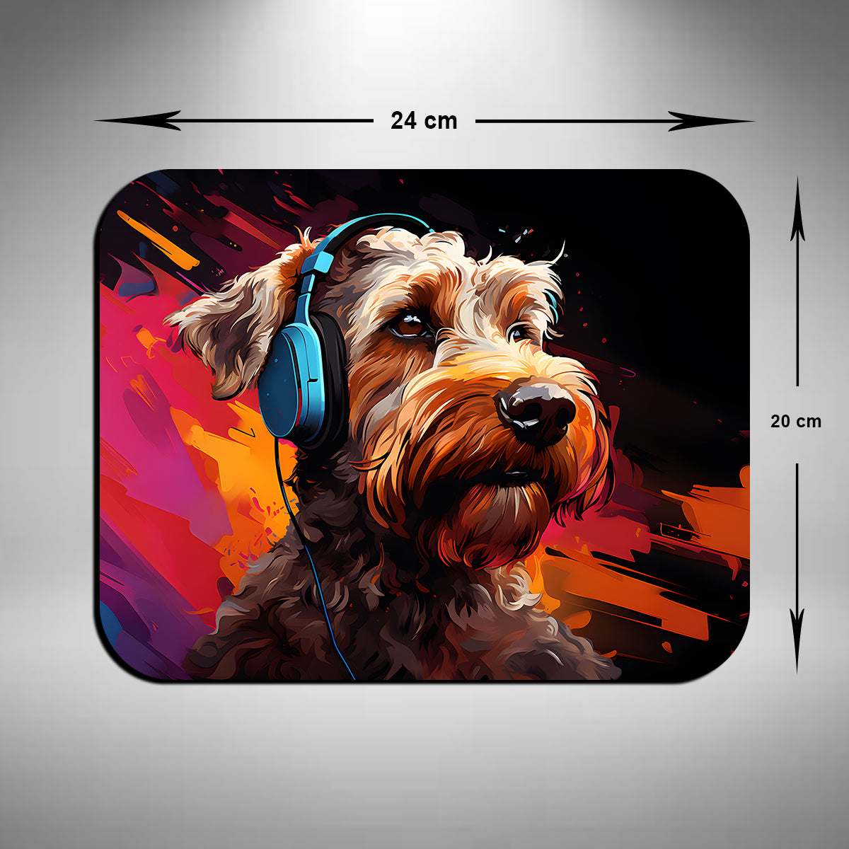 Airedale Terrier Wearing Headphones Mouse Mat