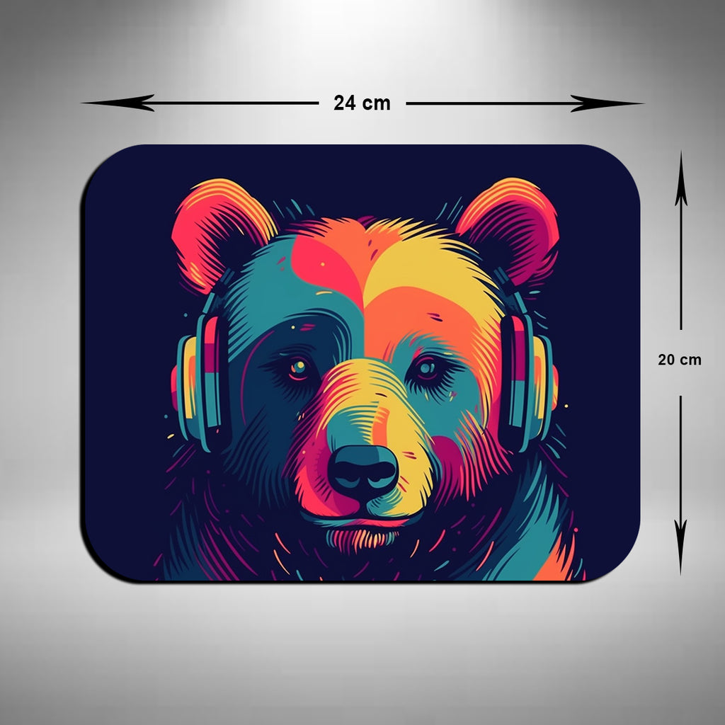 Bear Wearing Headphones Mouse Mat