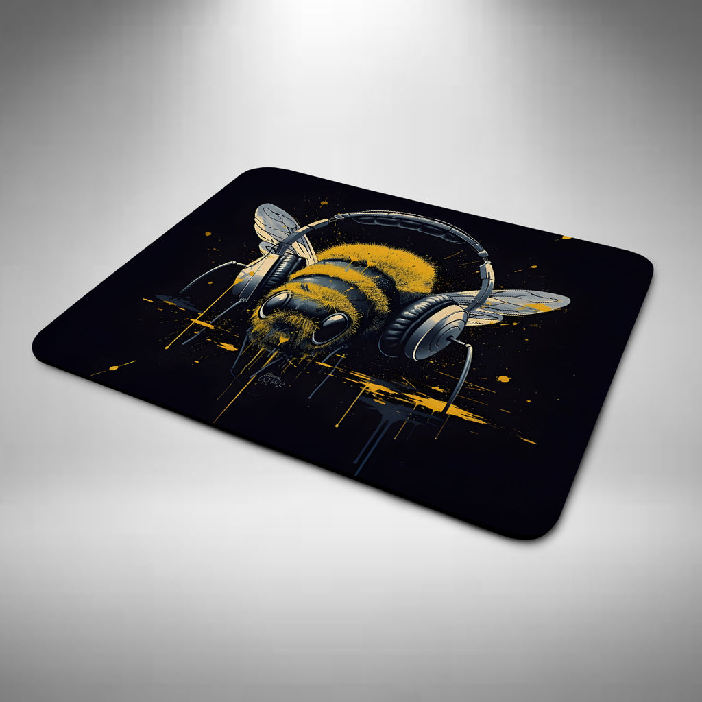 Bumblebee Wearing Headphones Mouse Mat