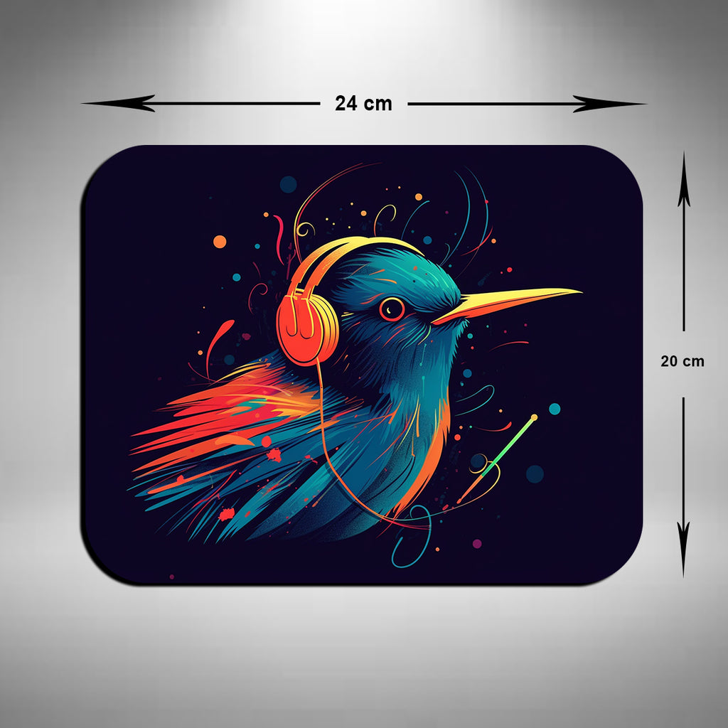 Bird Wearing Headphones Mouse Mat