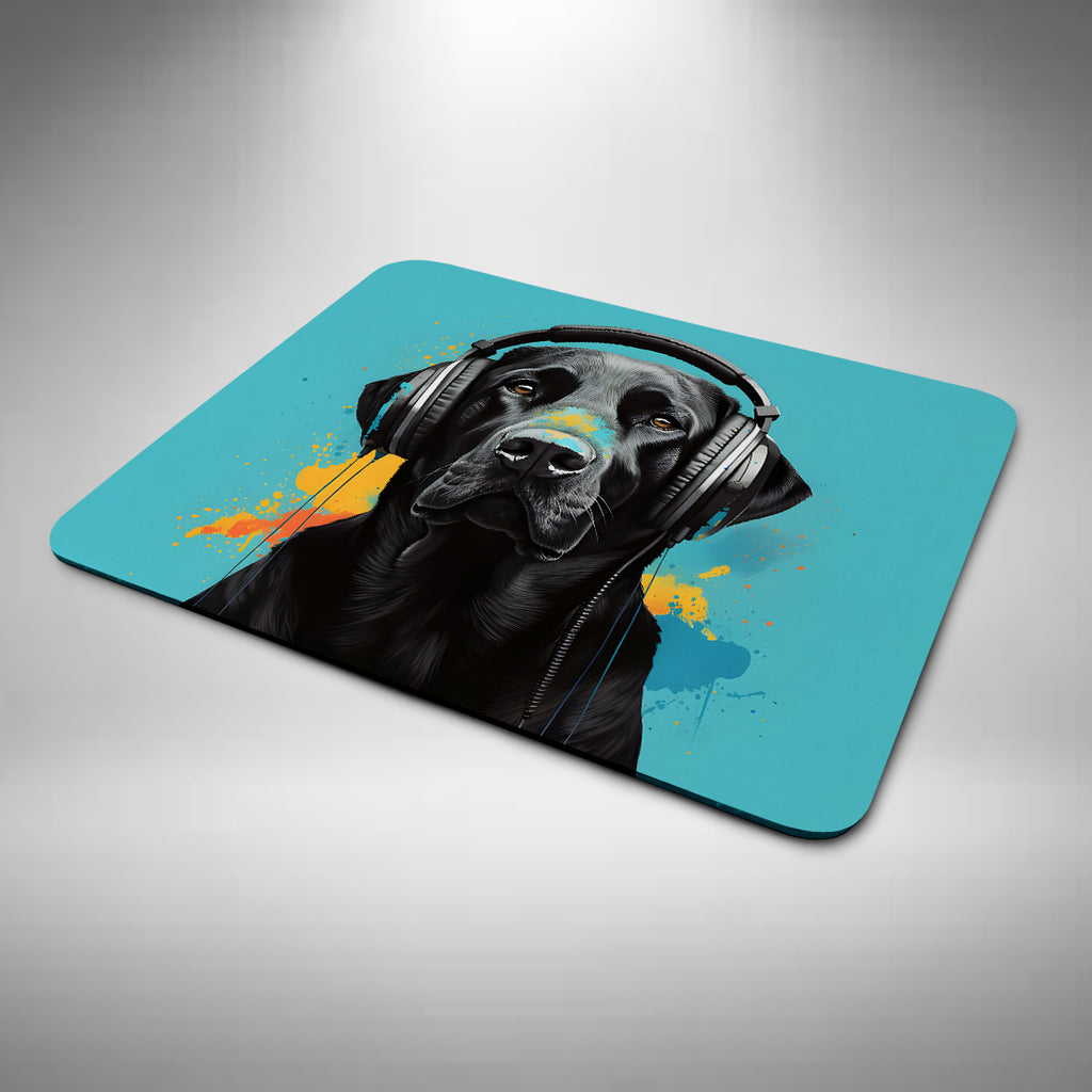 Black Labrador Retriever Wearing Headphones Mouse Mat