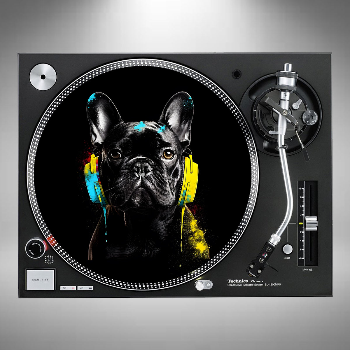 Black French Bulldog Wearing Headphones Slipmats