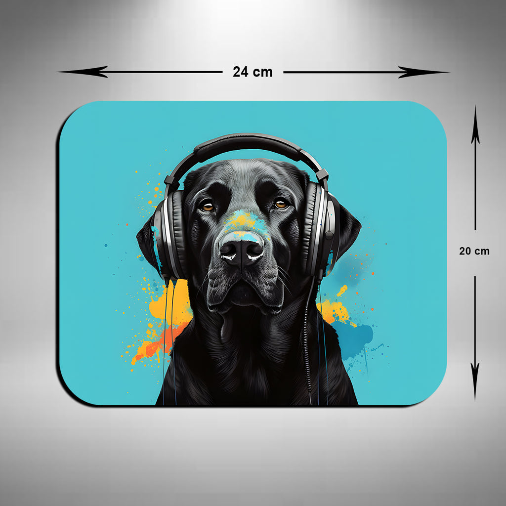 Black Labrador Retriever Wearing Headphones Mouse Mat