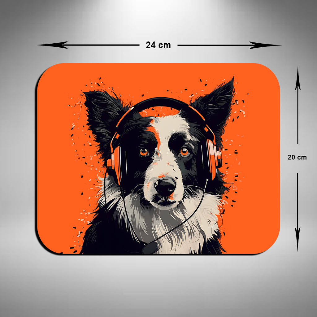 Border Collie Wearing Headphones Mouse Mat