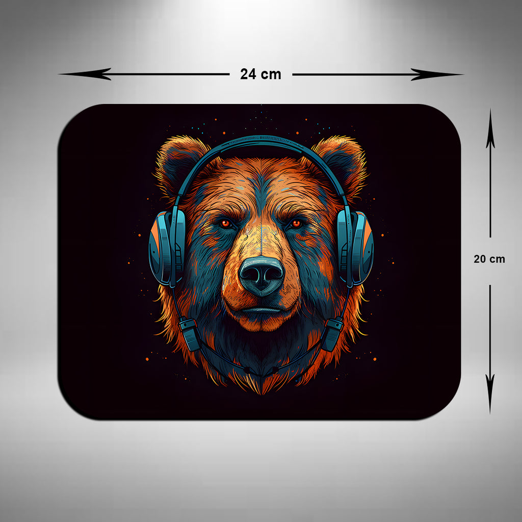 Brown Bear Wearing Headphones Mouse Mat
