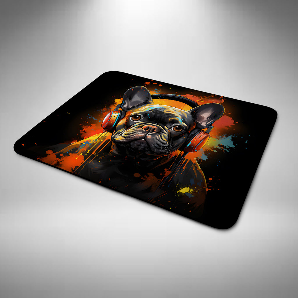 Brown French Bulldog Wearing Headphones Mouse Mat