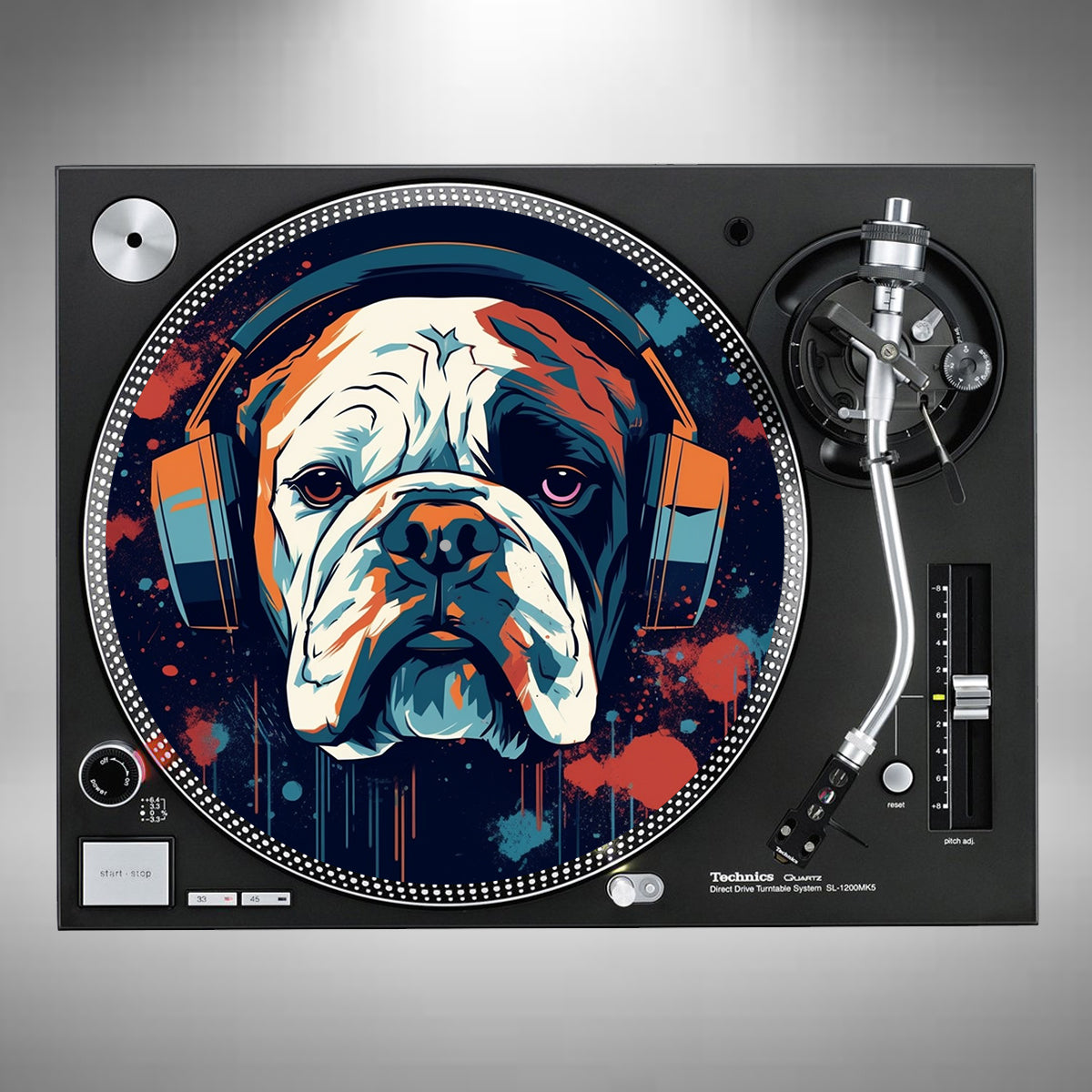 English Bulldog Wearing Headphones Slipmats