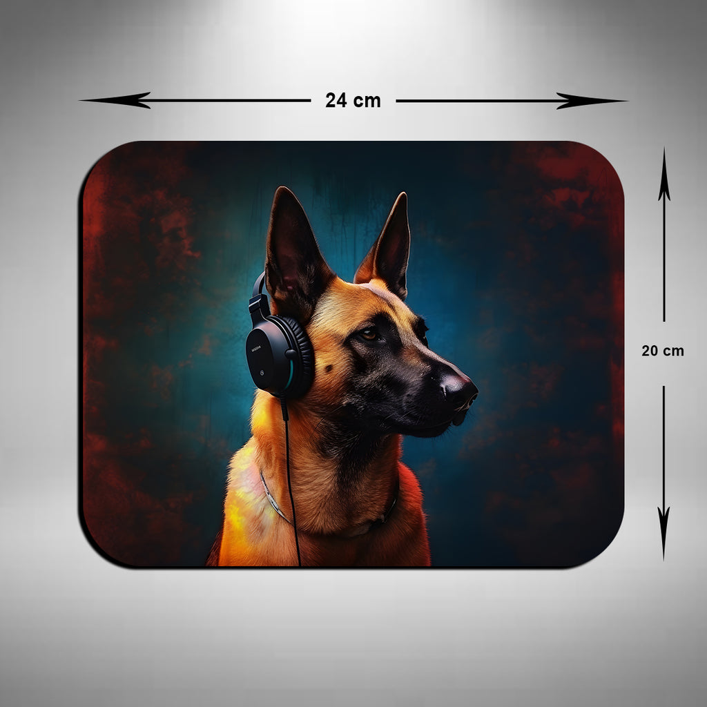 Belgian Malinois Wearing Headphones Mouse Mat