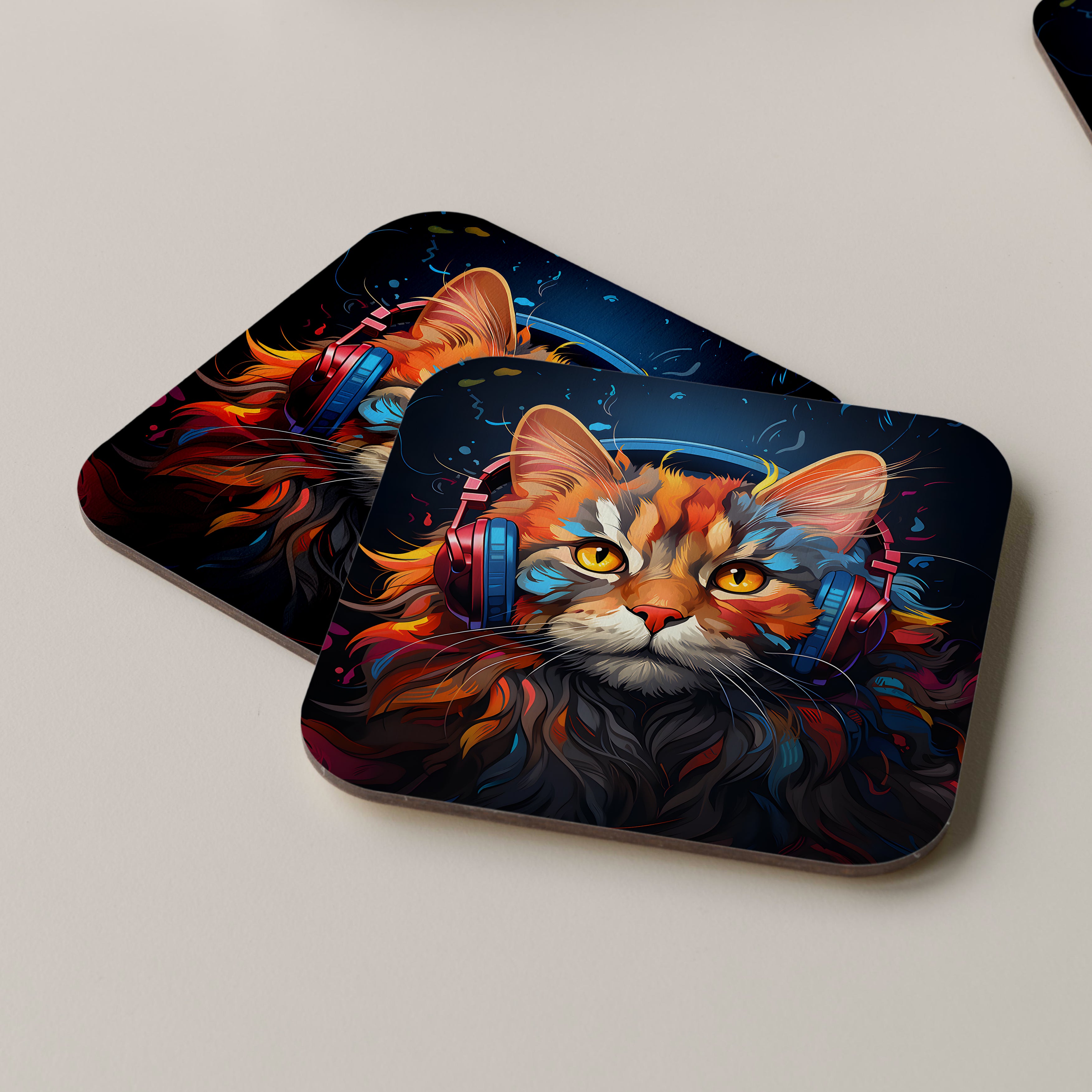 Cat Wearing Headphones Coasters