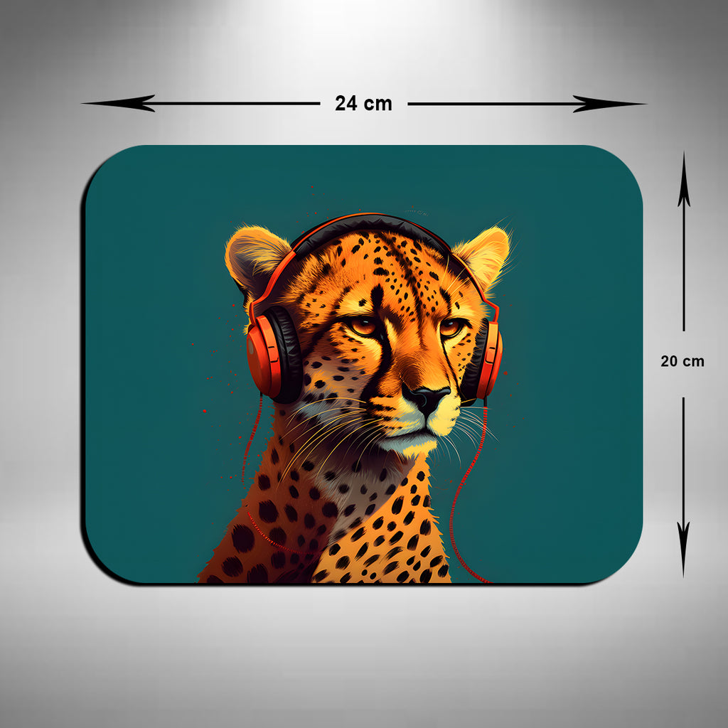 Cheetah Wearing Headphones Mouse Mat