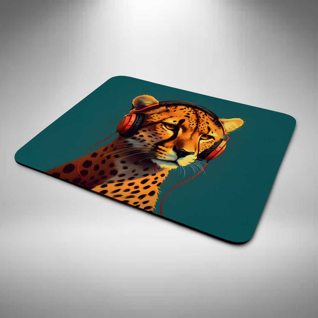 Cheetah Wearing Headphones Mouse Mat