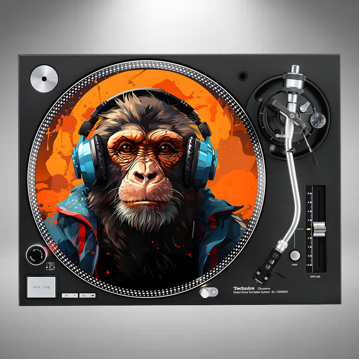 Chimpanzee Wearing Headphones Slipmats Chimp