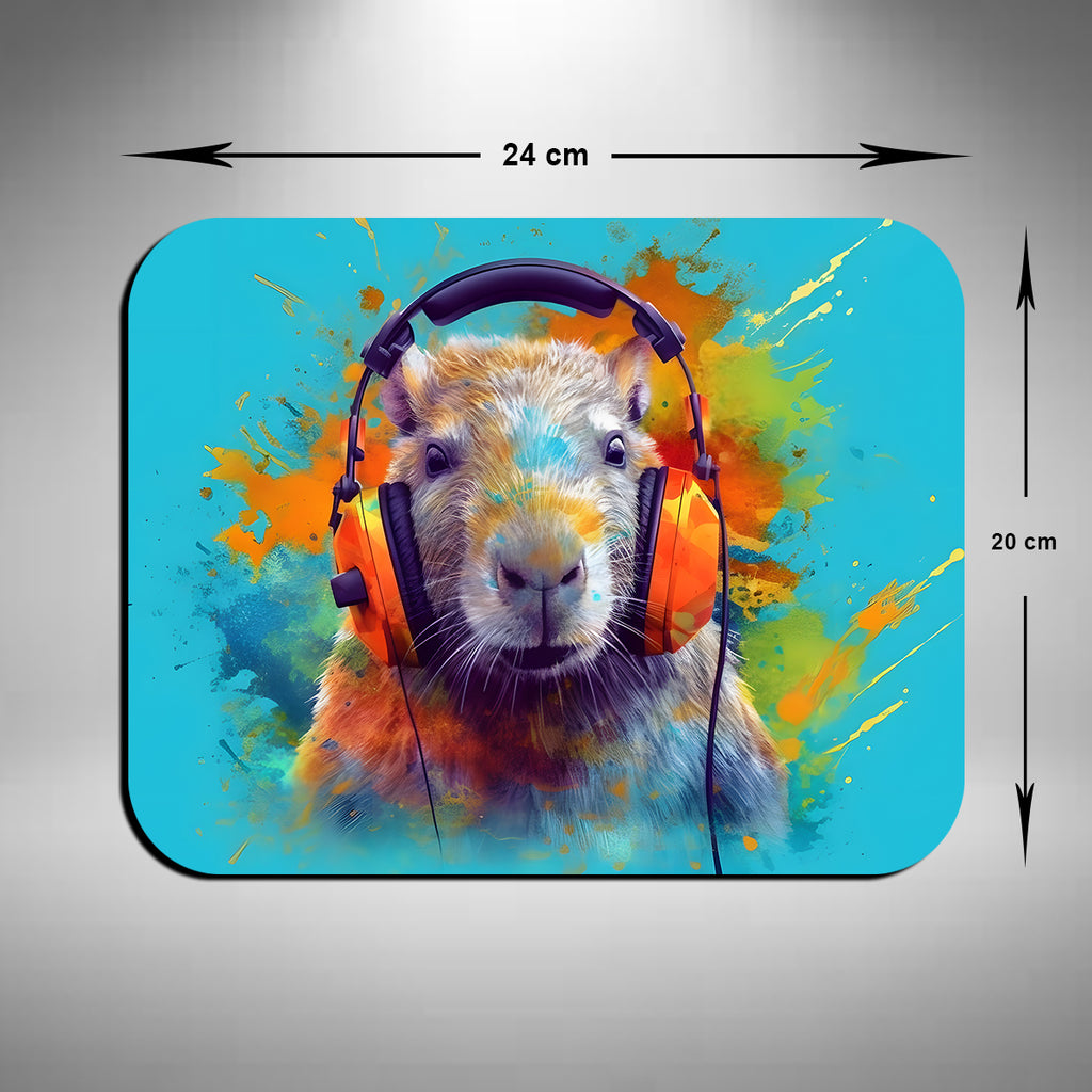 Capybara Wearing Headphones Mouse Mat