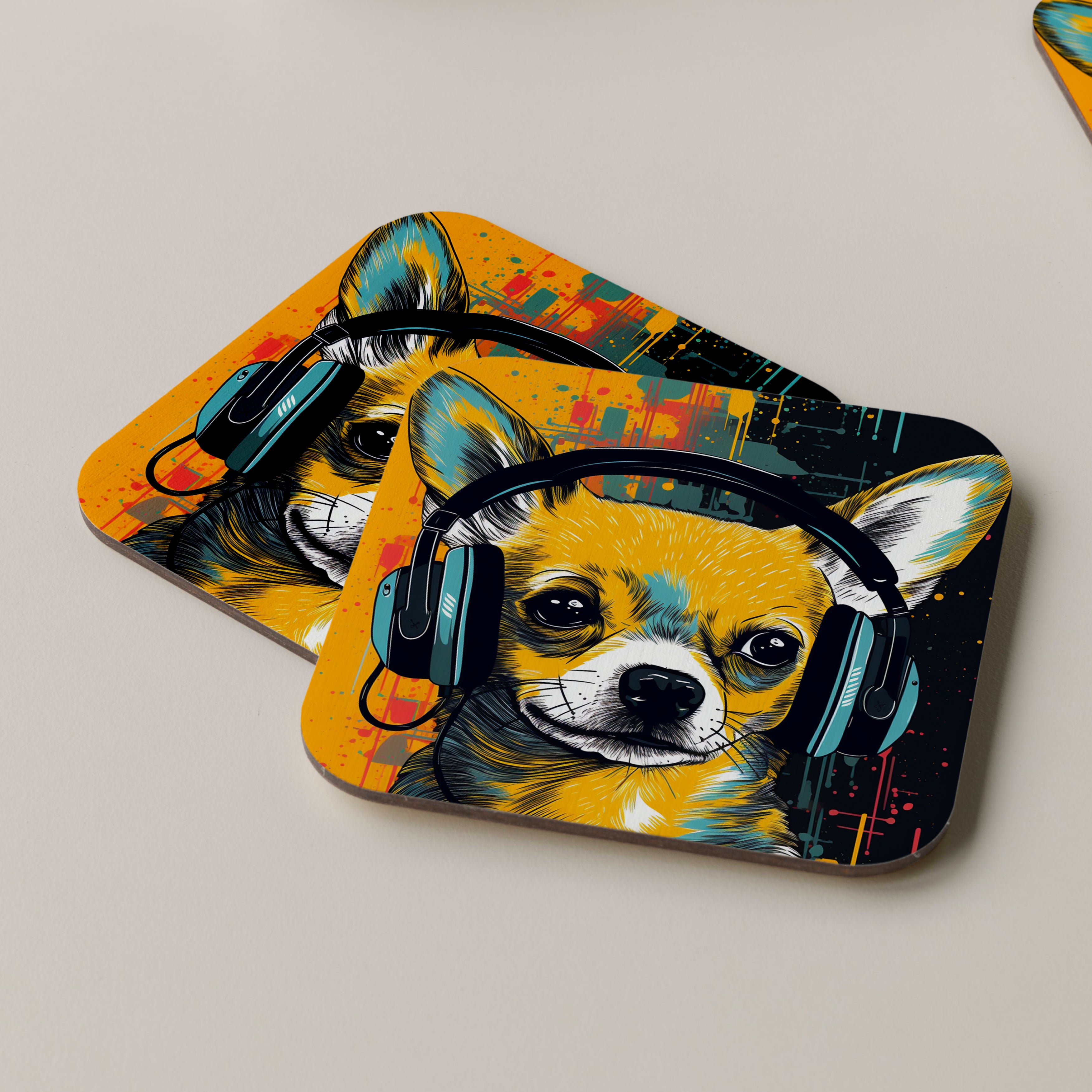 Chihuahua Wearing Headphones Coasters