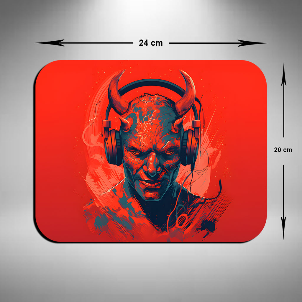 Demon Wearing Headphones Mouse Mat