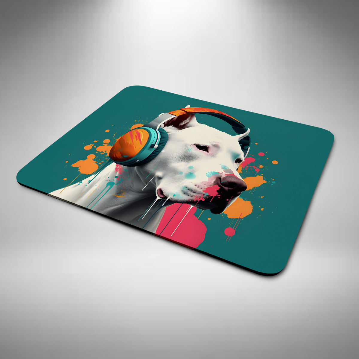 Dogo Argentino Wearing Headphones Mouse Mat