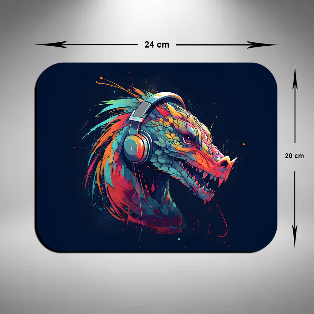 Dragon Wearing Headphones Mouse Mat