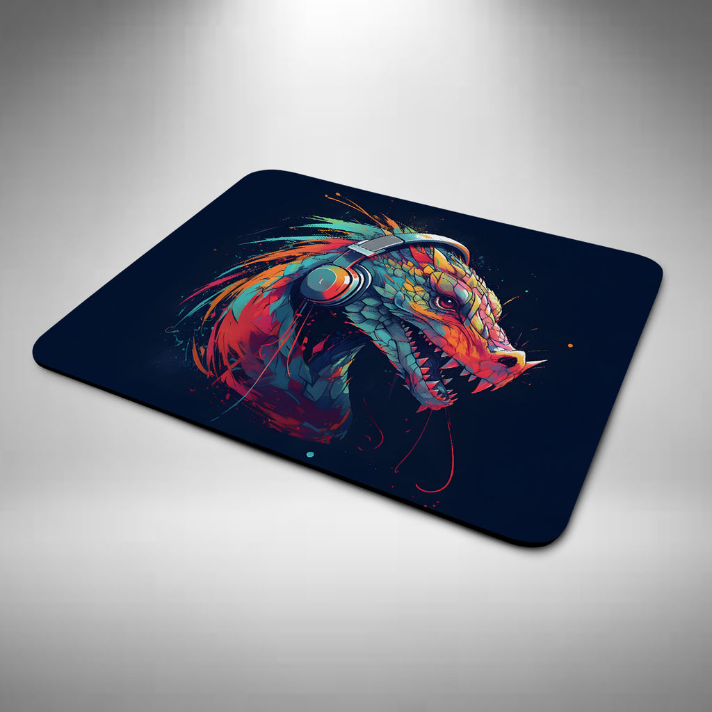 Dragon Wearing Headphones Mouse Mat