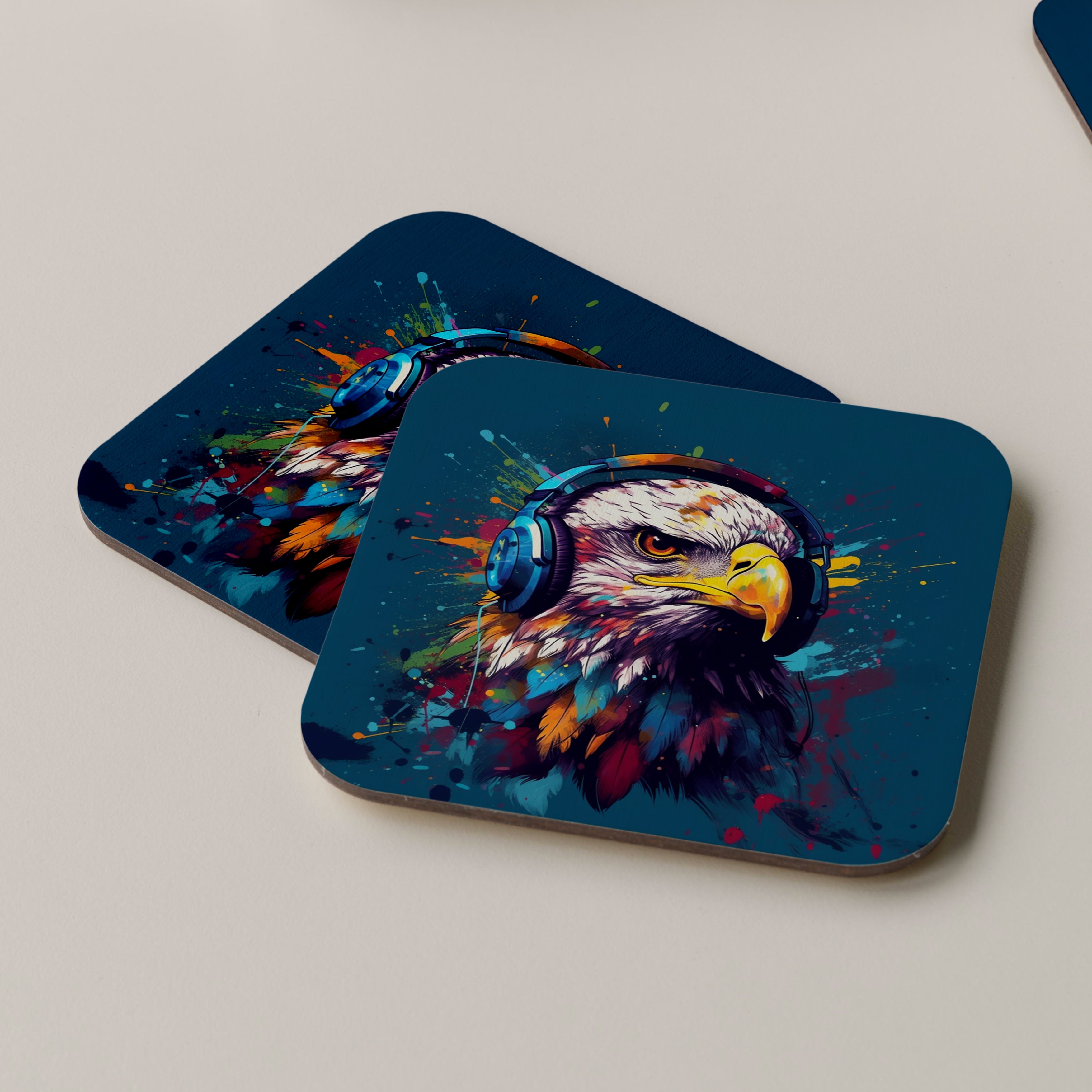 Eagle Wearing Headphones Coasters