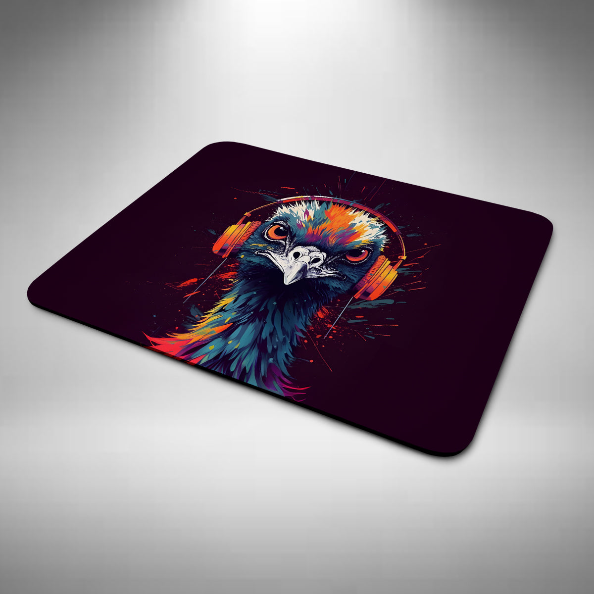 Emu Wearing Headphones Mouse Mat
