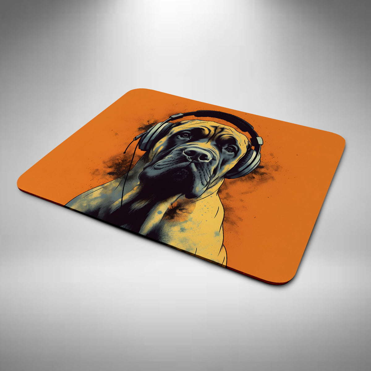 English Bullmastiff Wearing Headphones Mouse Mat