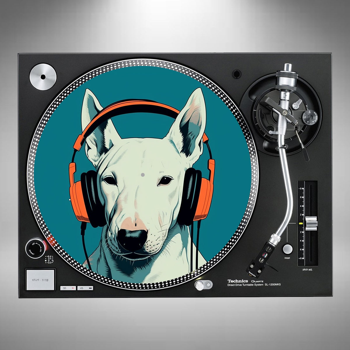 Bull Terrier Wearing Headphones Slipmats