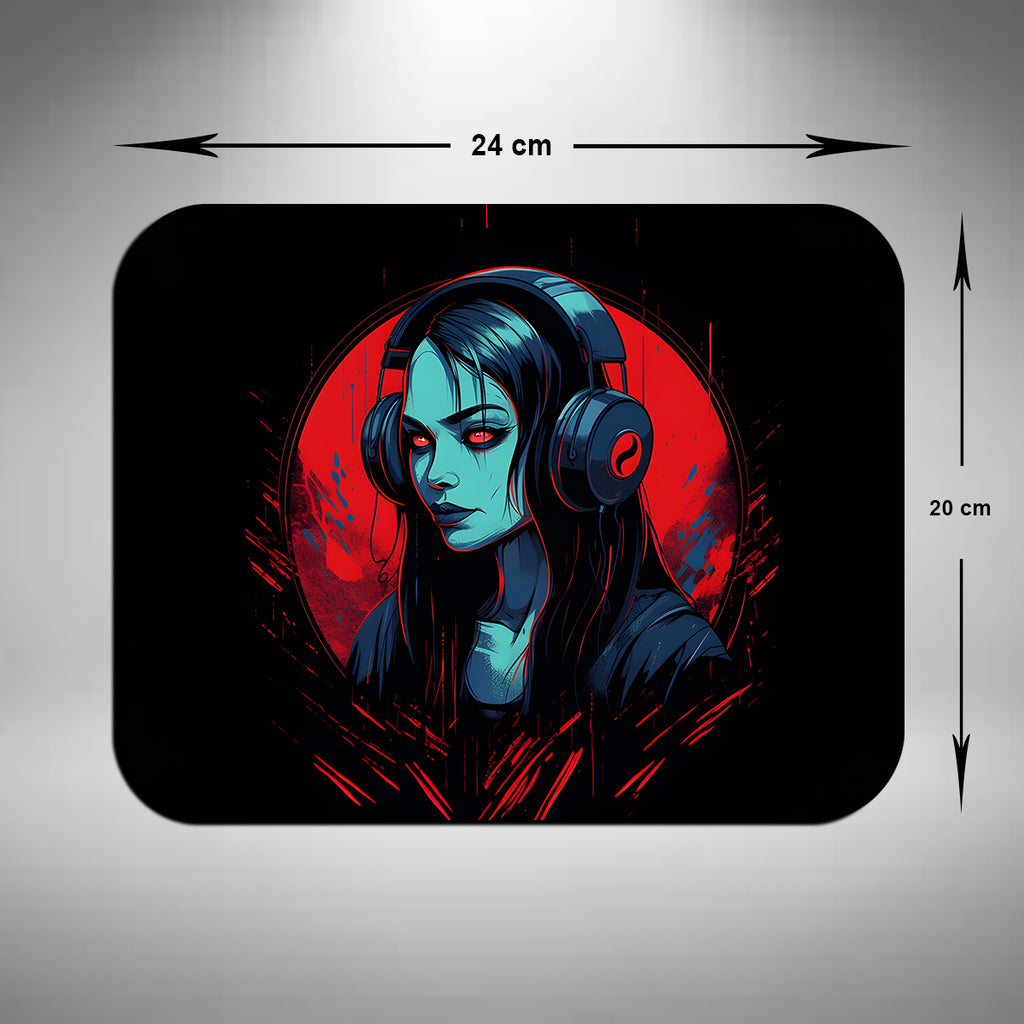Female Vampire Wearing Headphones Mouse Mat