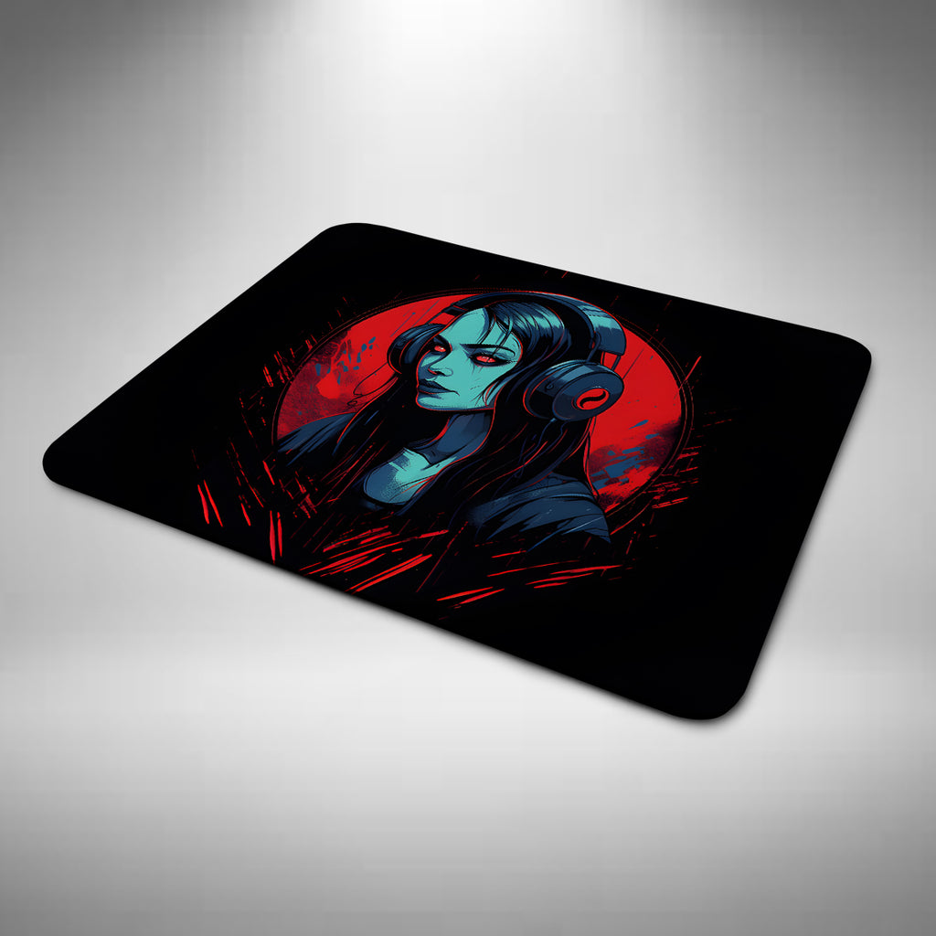 Female Vampire Wearing Headphones Mouse Mat