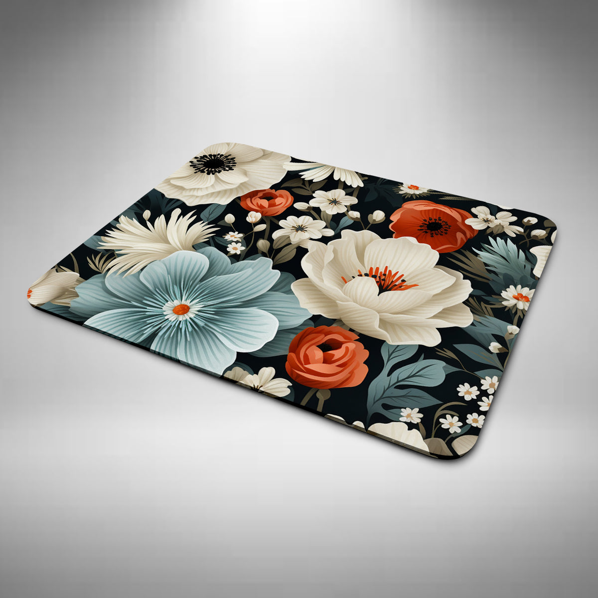 Flowers Mouse Mat White and Blue