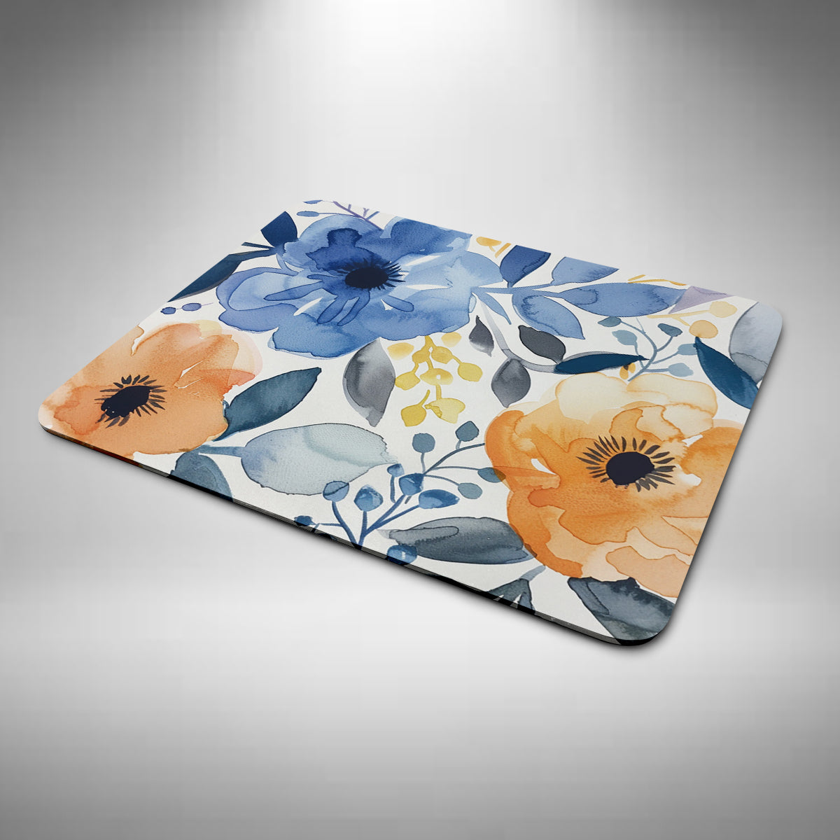 Flowers Mouse Mat Blue and Orange