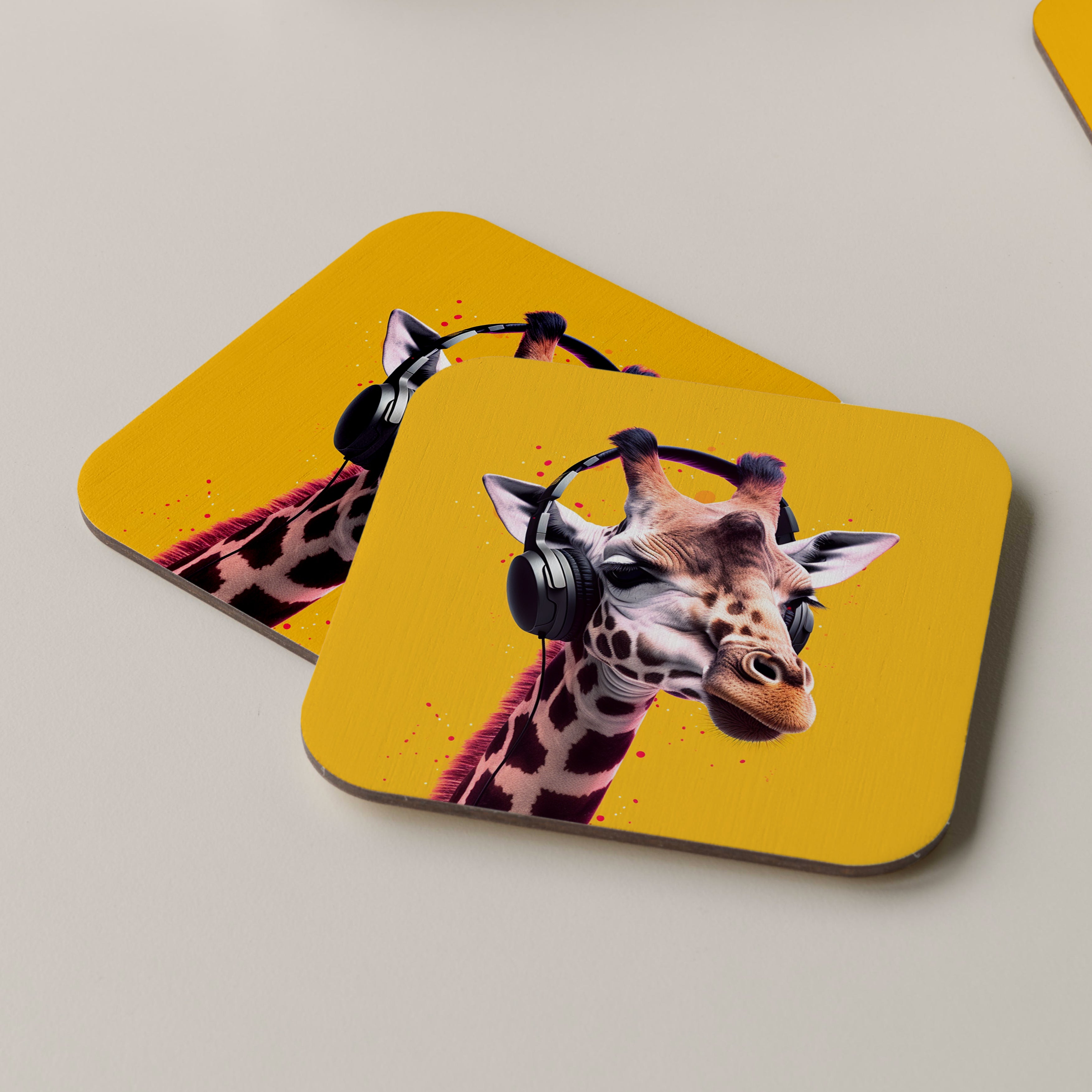 Giraffe Wearing Headphones Coasters