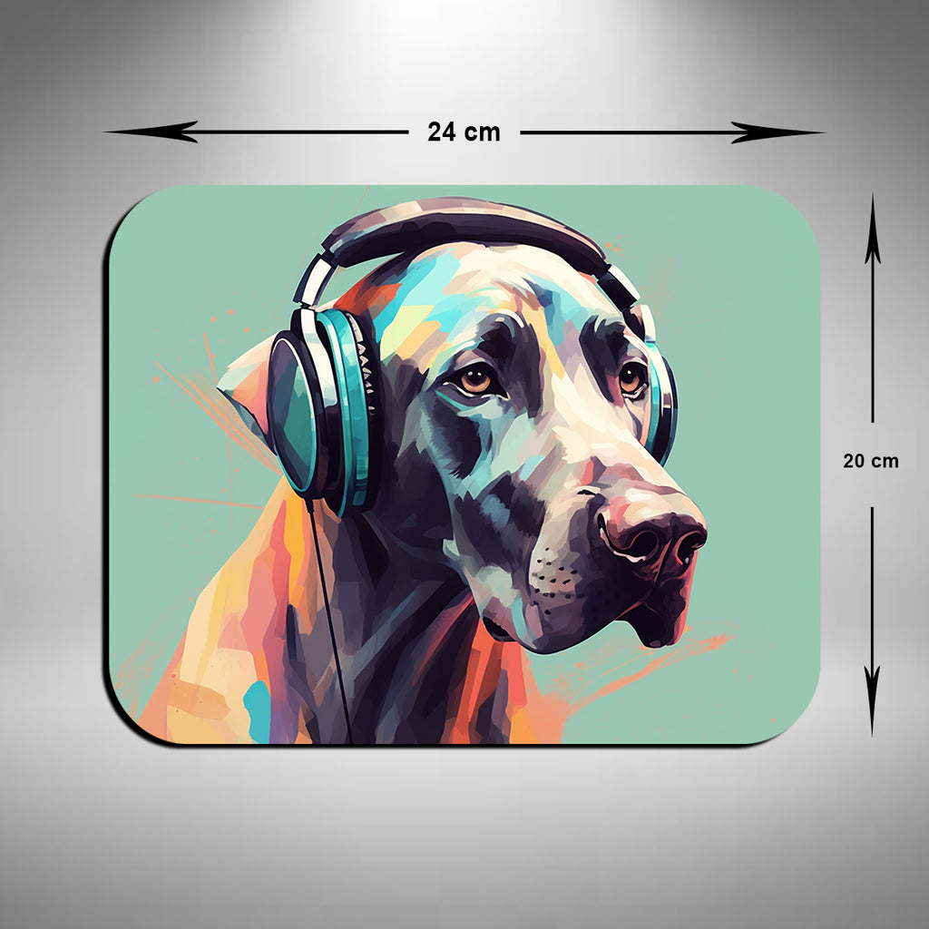 Great Dane Wearing Headphones Mouse Mat