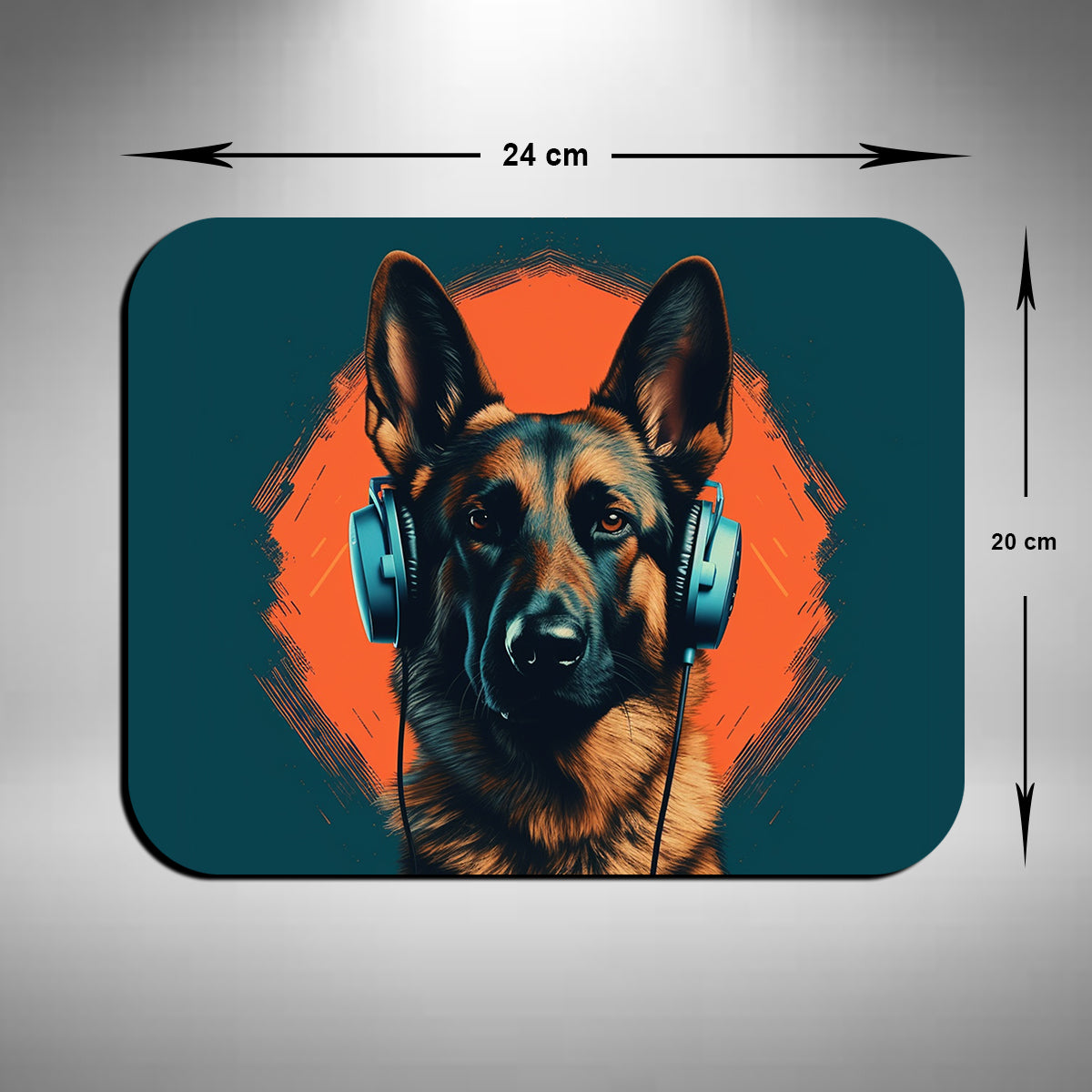 German Shepherd Wearing Headphones Mouse Mat
