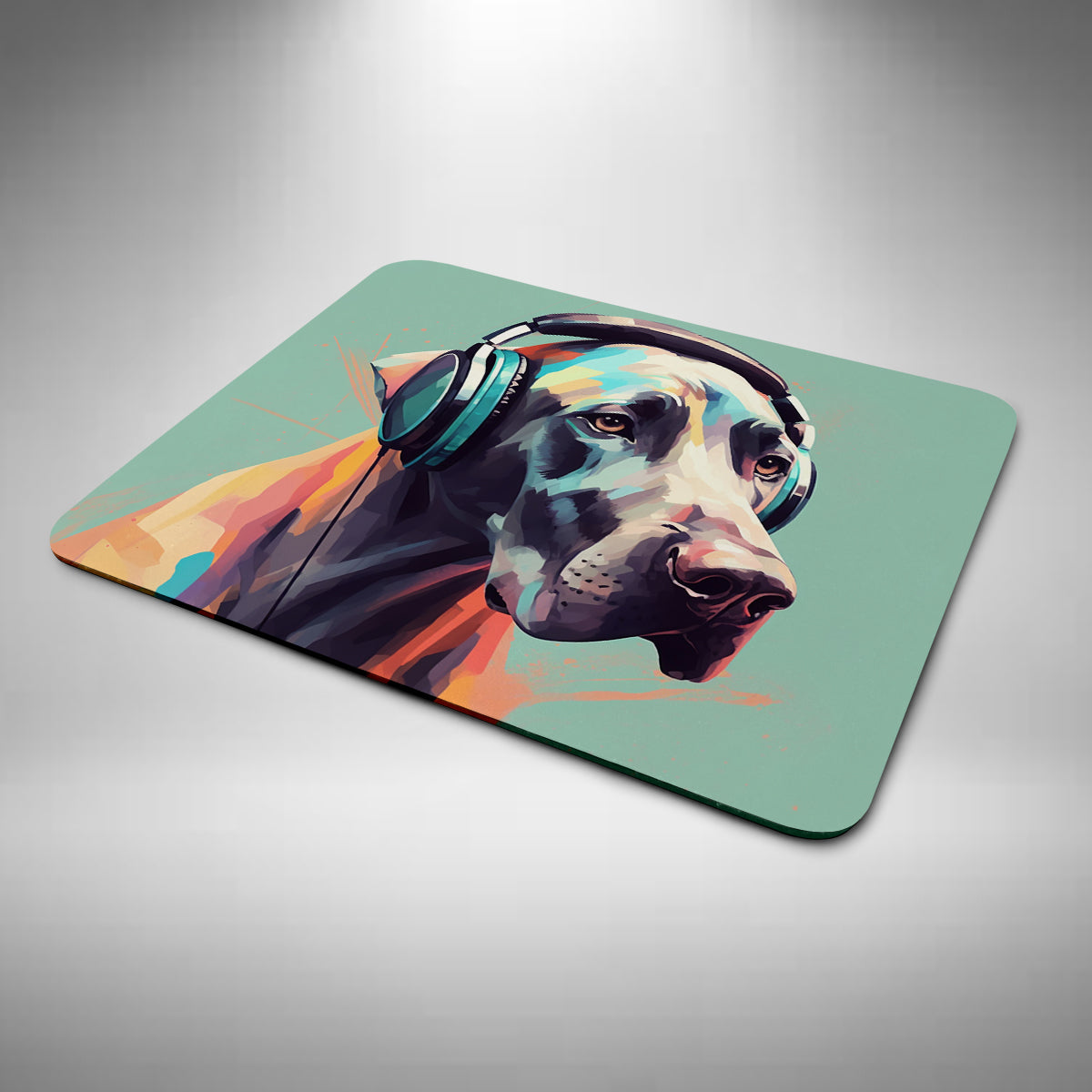 Great Dane Wearing Headphones Mouse Mat