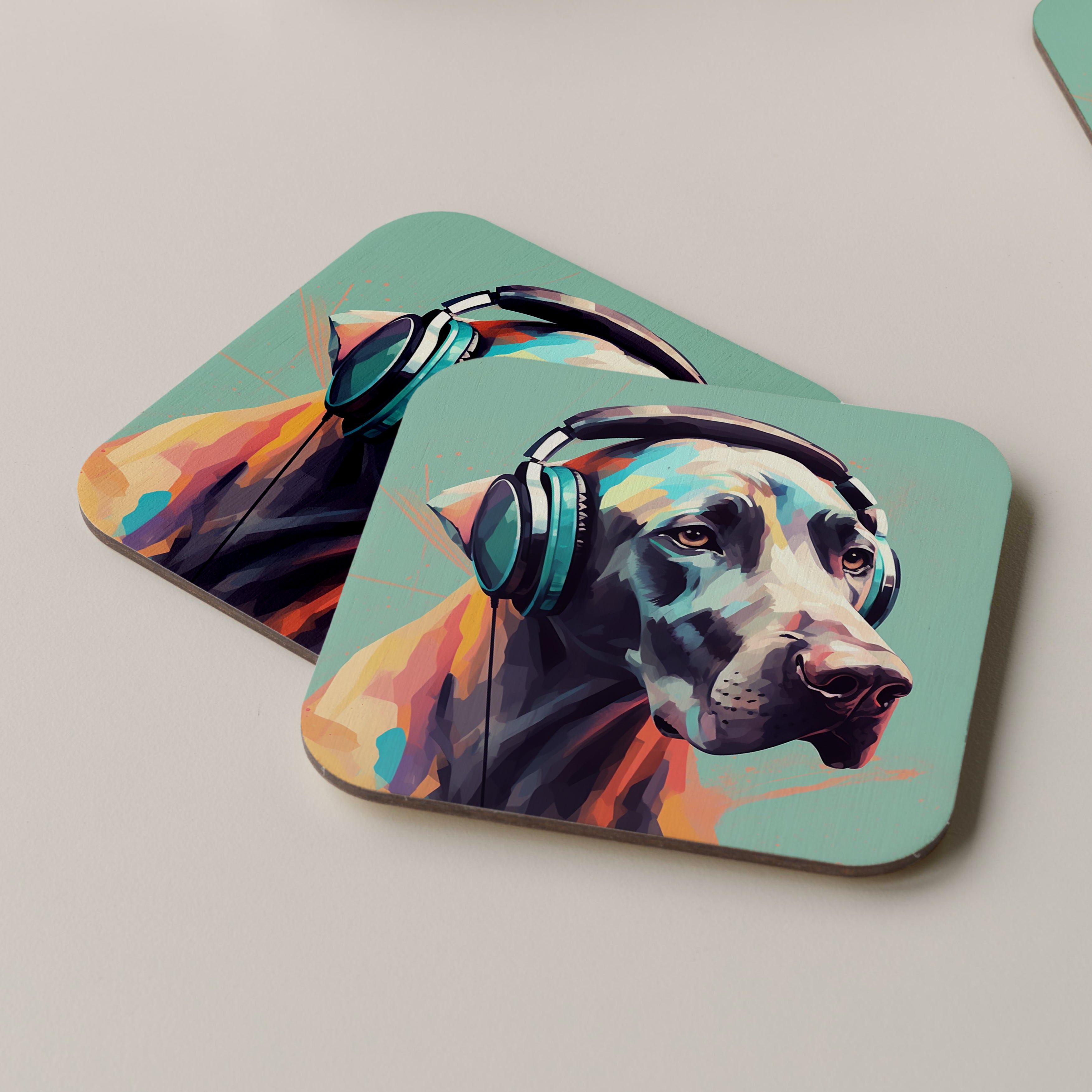 Great Dane Wearing Headphones Coasters