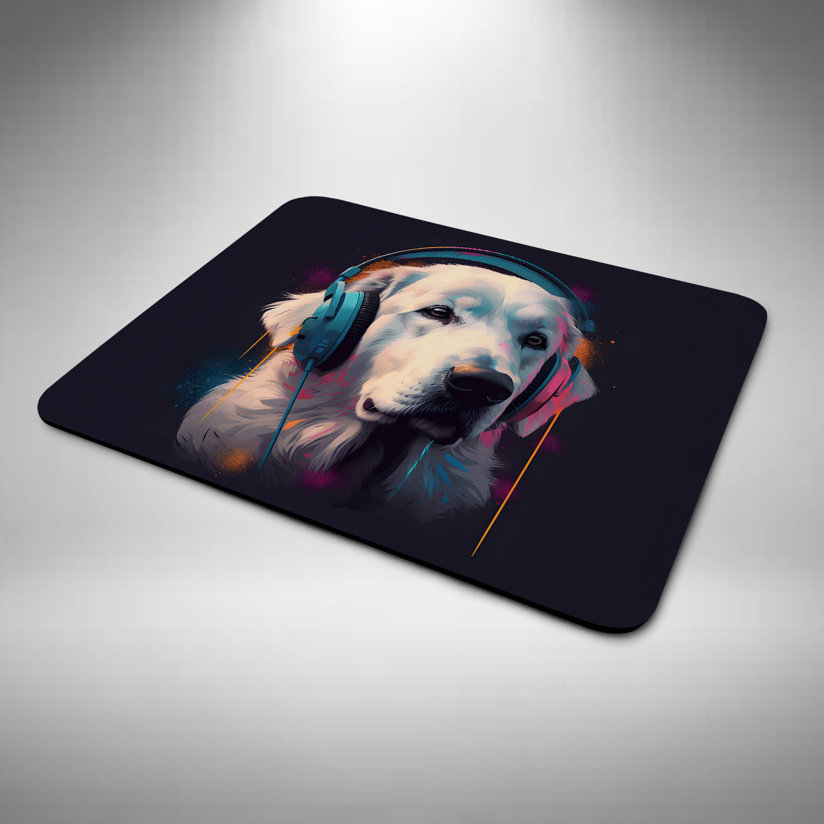 Great Pyrenees Wearing Headphones Mouse Mat