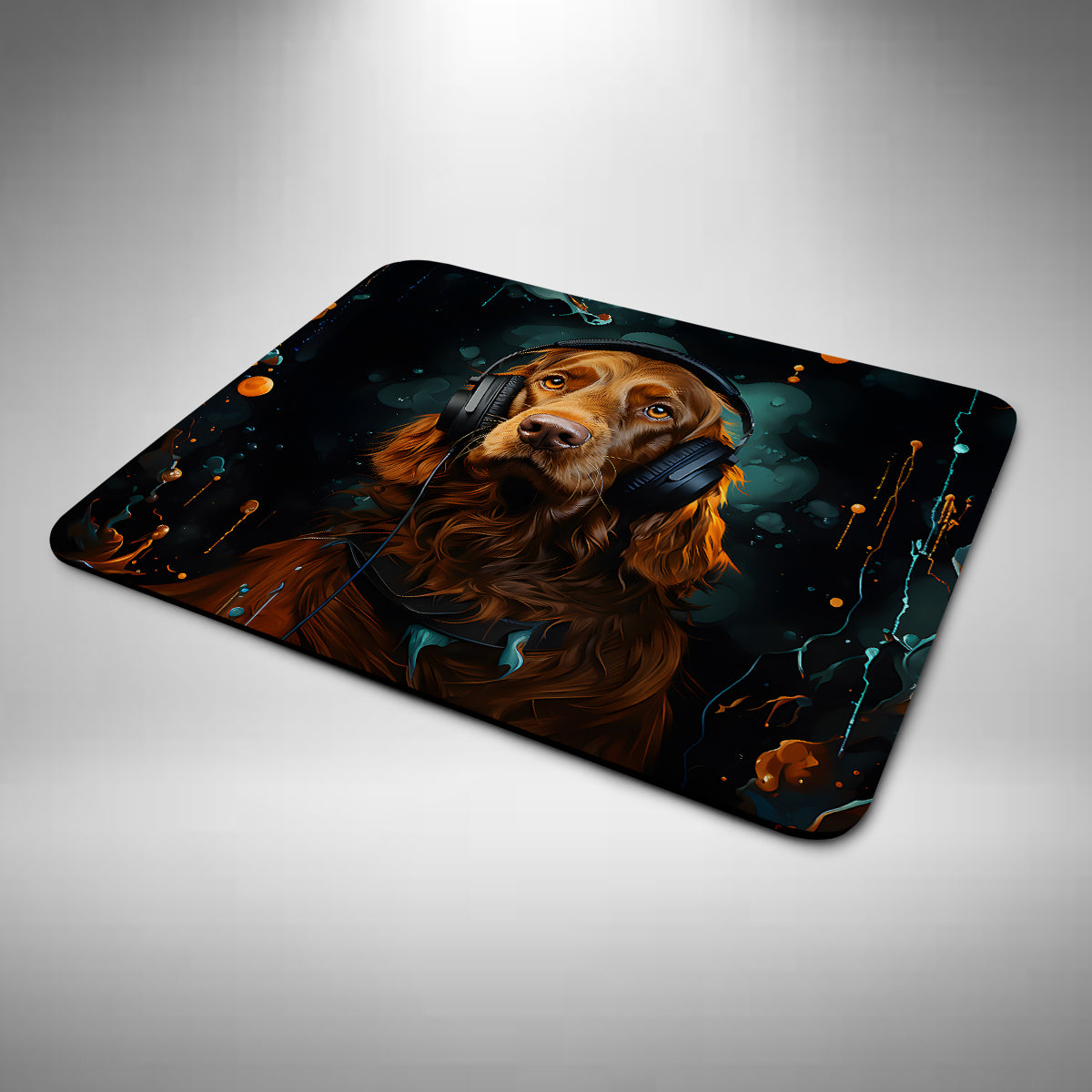 Irish Setter Wearing Headphones Mouse Mat
