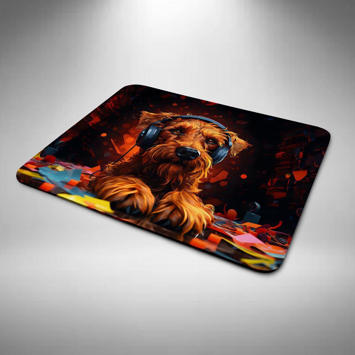 Irish Terrier Wearing Headphones Mouse Mat