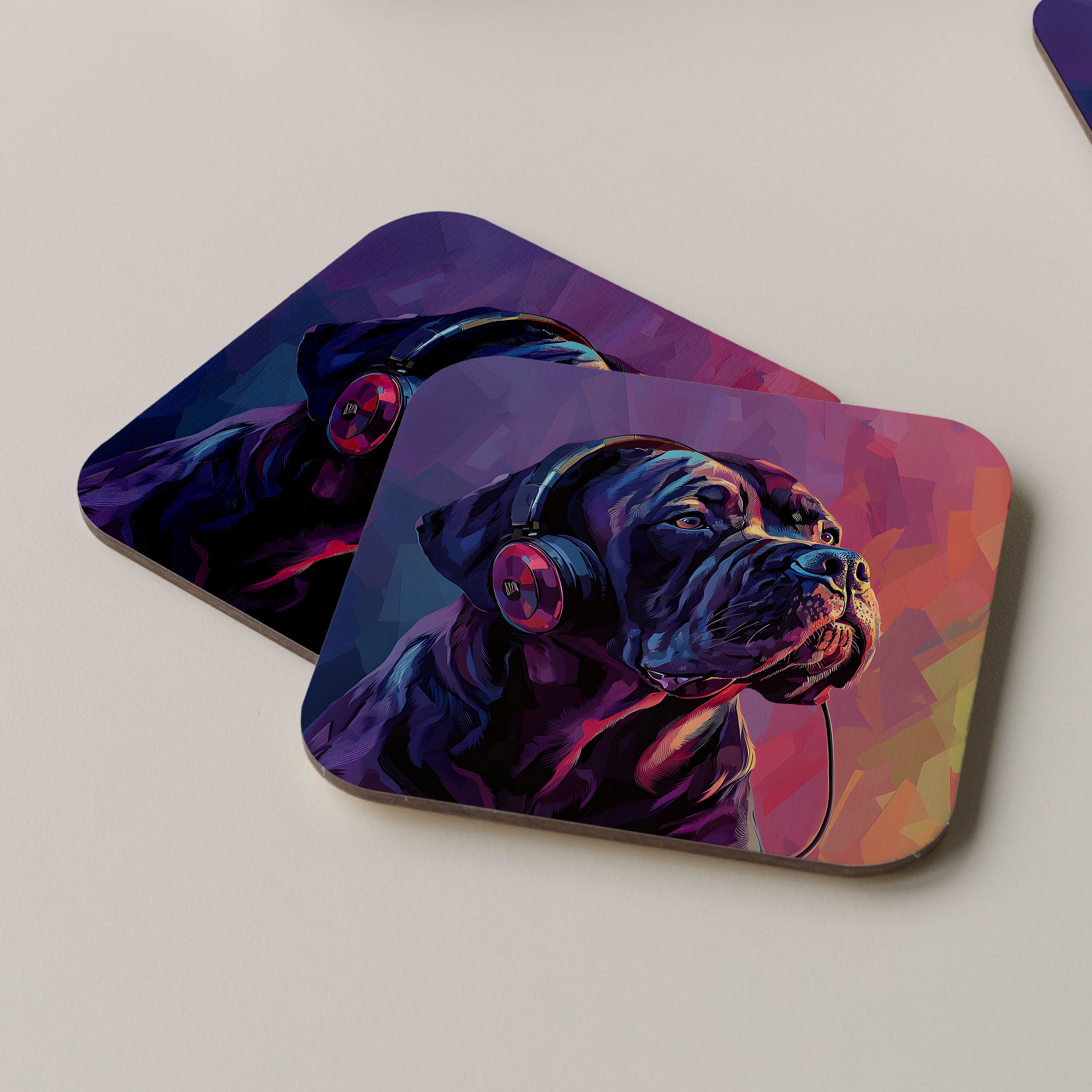 Neapolitan Mastiff Wearing Headphones Coasters