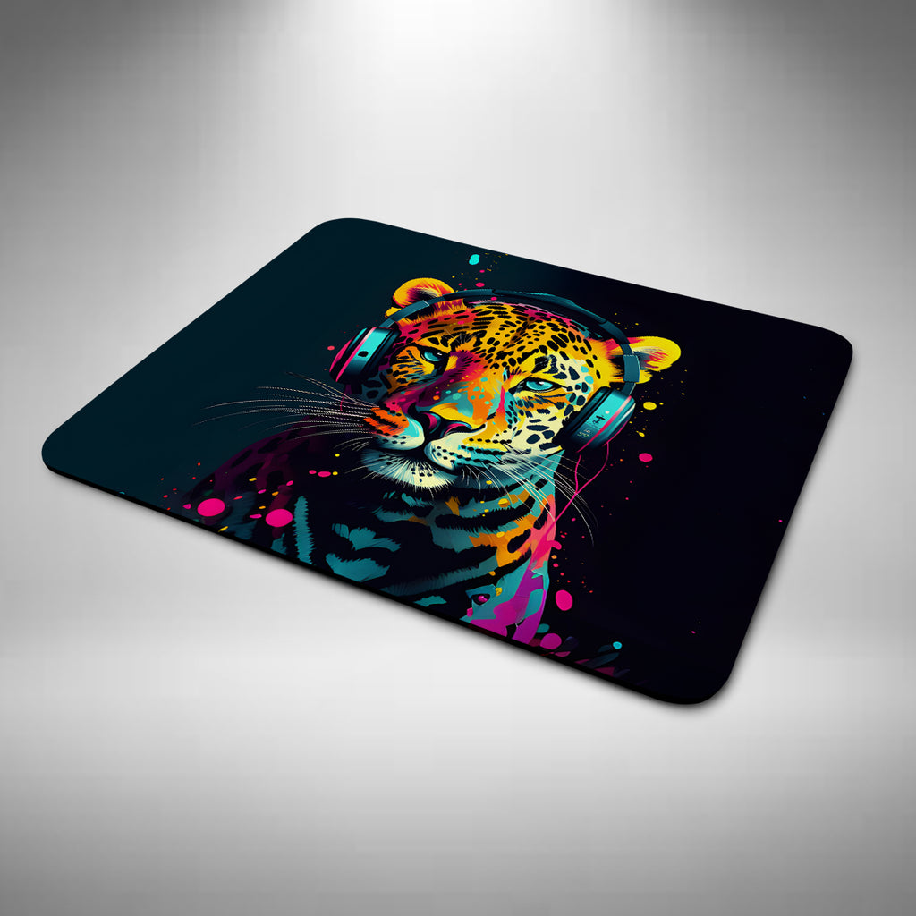 Jaguar Wearing Headphones Mouse Mat