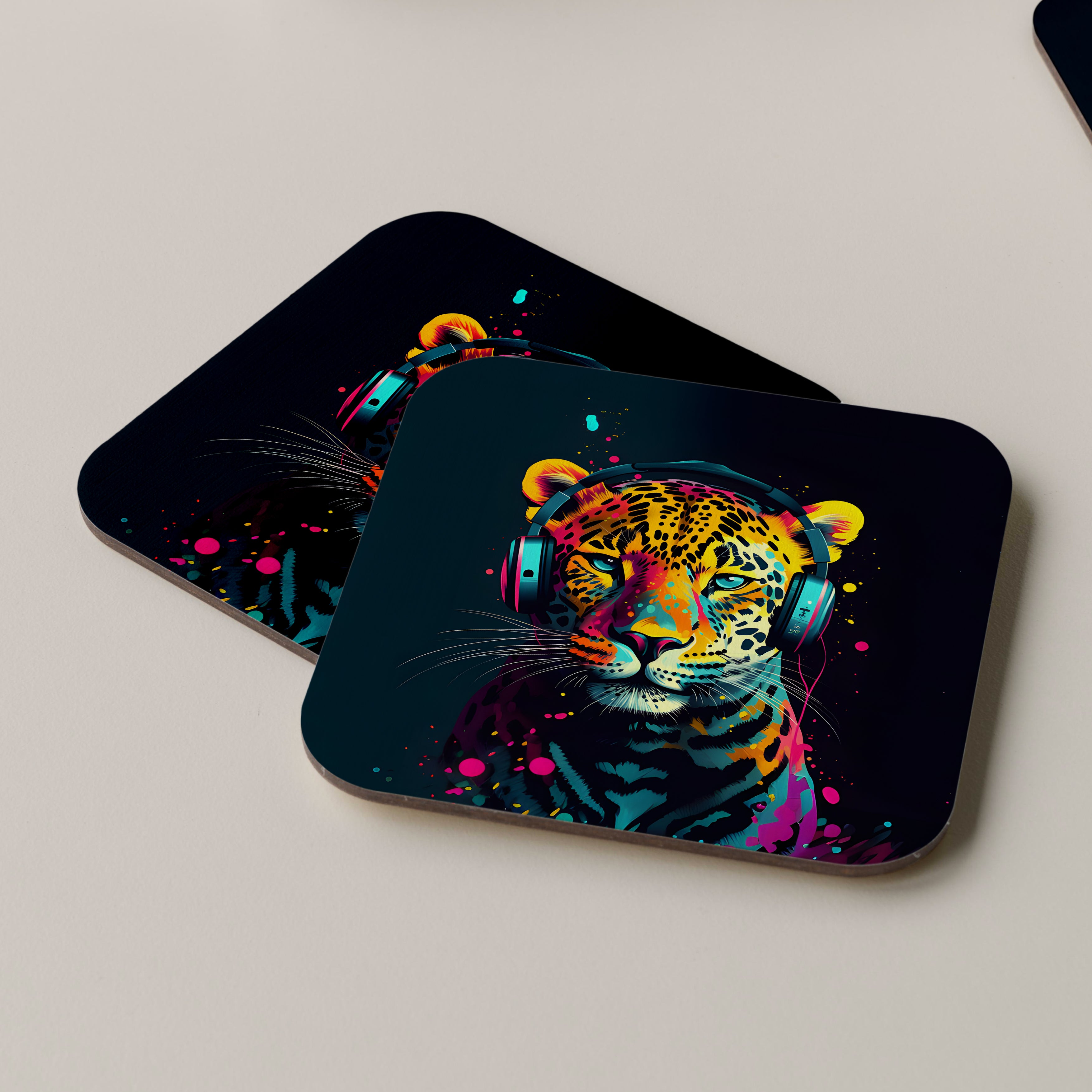 Jaguar Wearing Headphones Coasters
