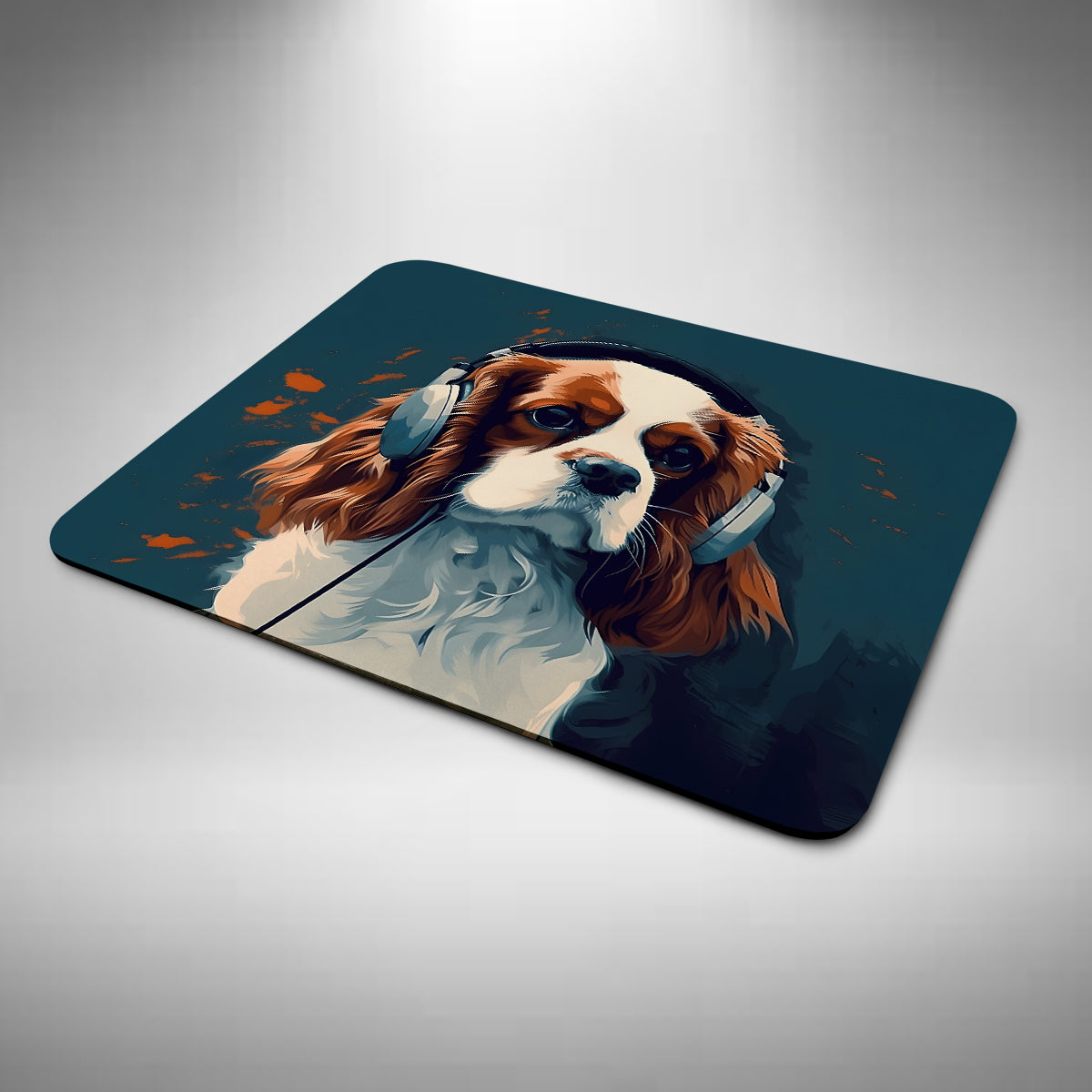 King Charles Spaniel Wearing Headphones Mouse Mat