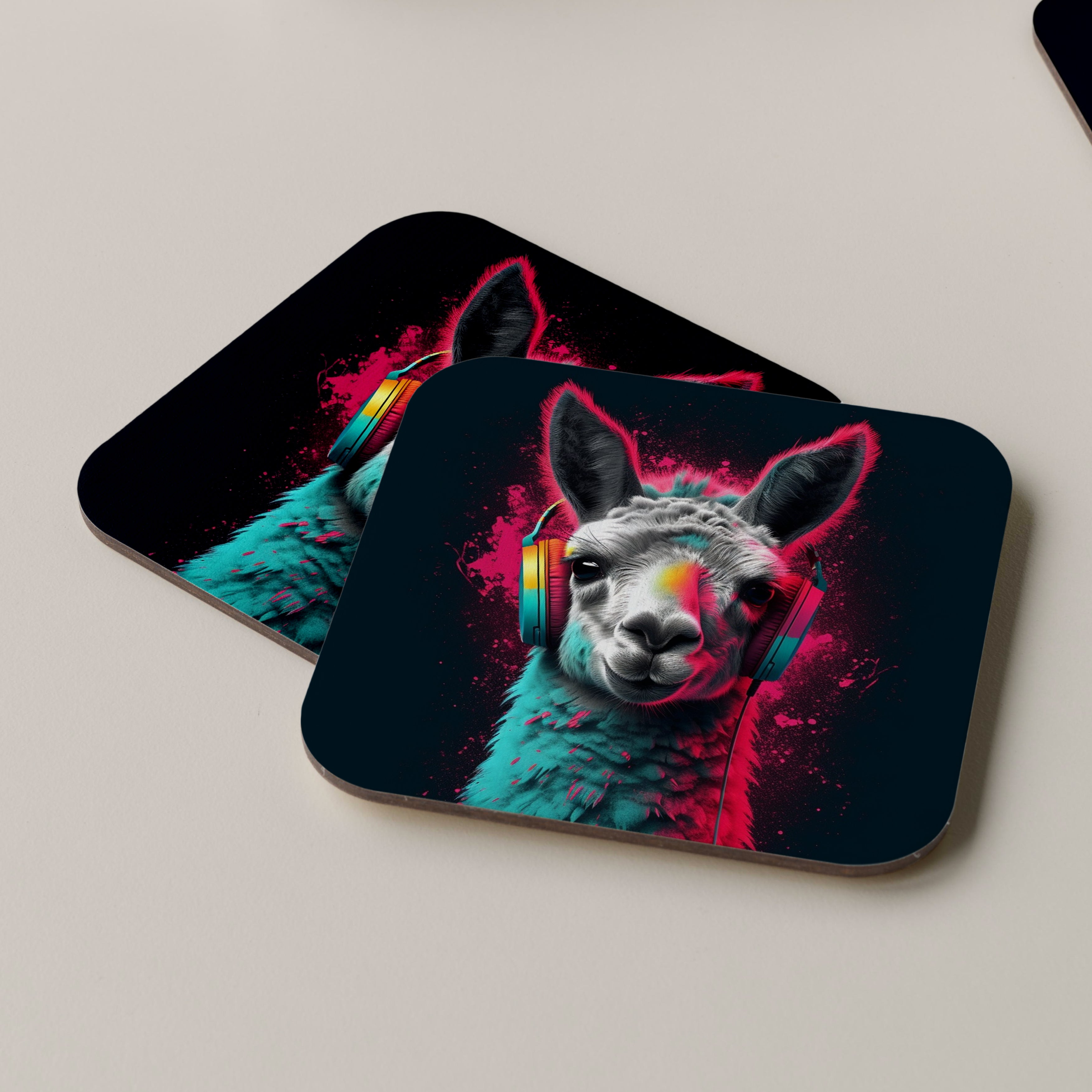 Llama Wearing Headphones Coasters