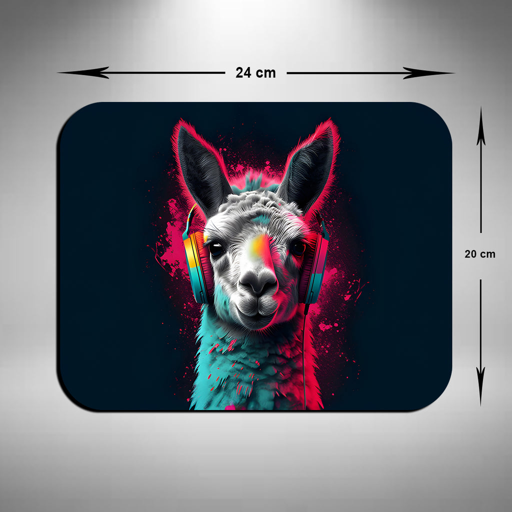 Llama Wearing Headphones Mouse Mat