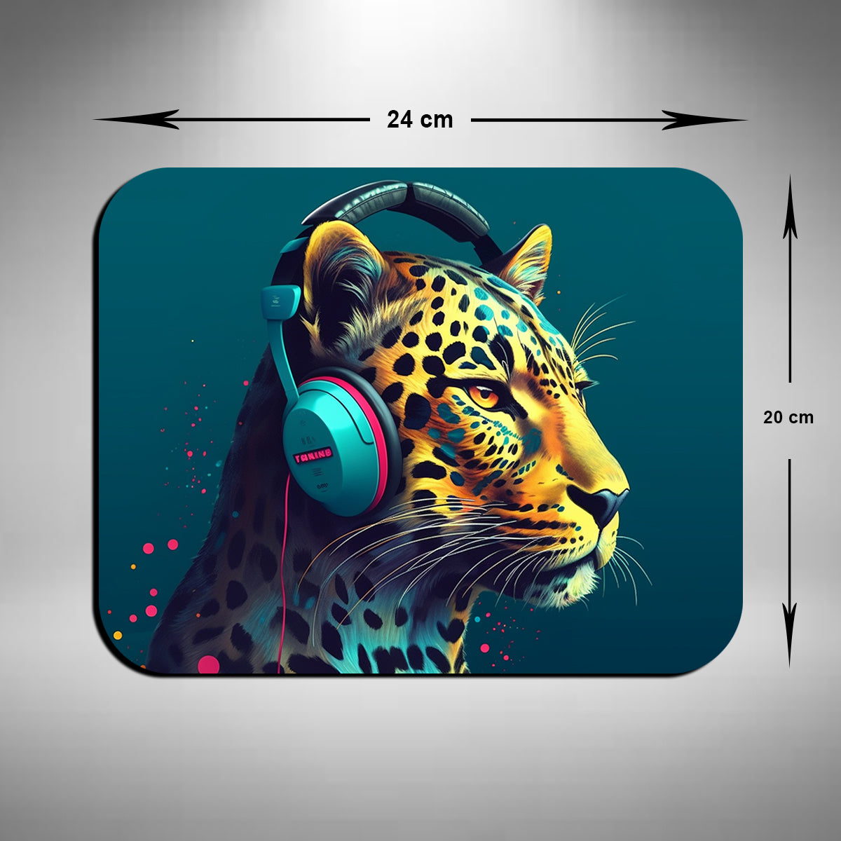 Leopard Wearing Headphones Mouse Mat
