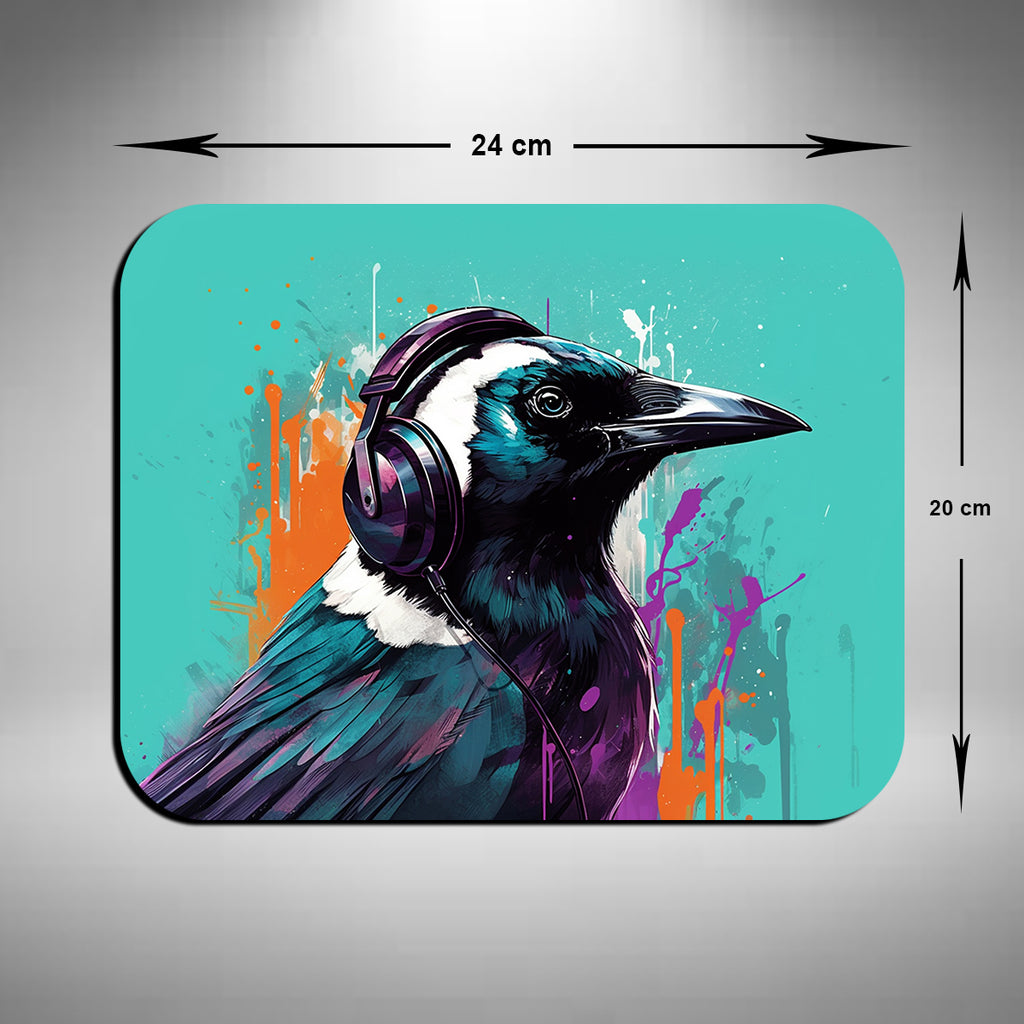 Magpie Wearing Headphones Mouse Mat
