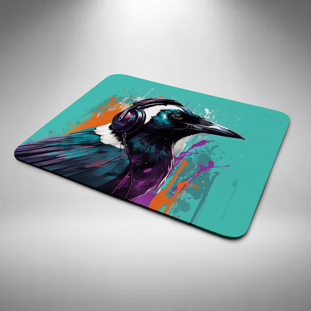 Magpie Wearing Headphones Mouse Mat