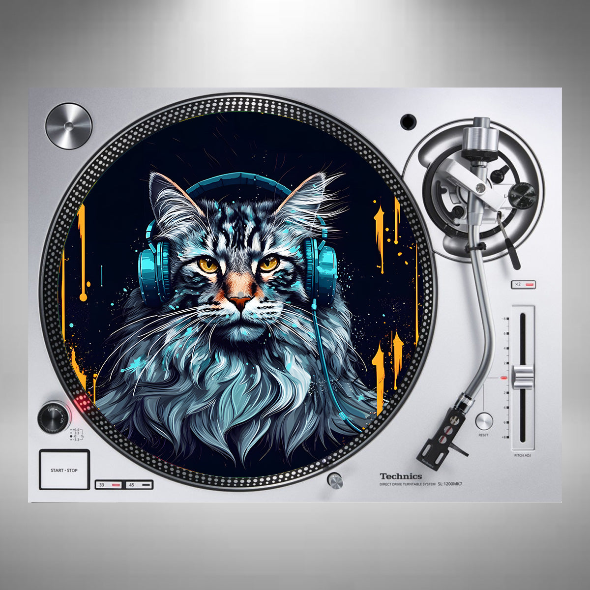 Main Coon Cat Wearing Headphones Slipmats